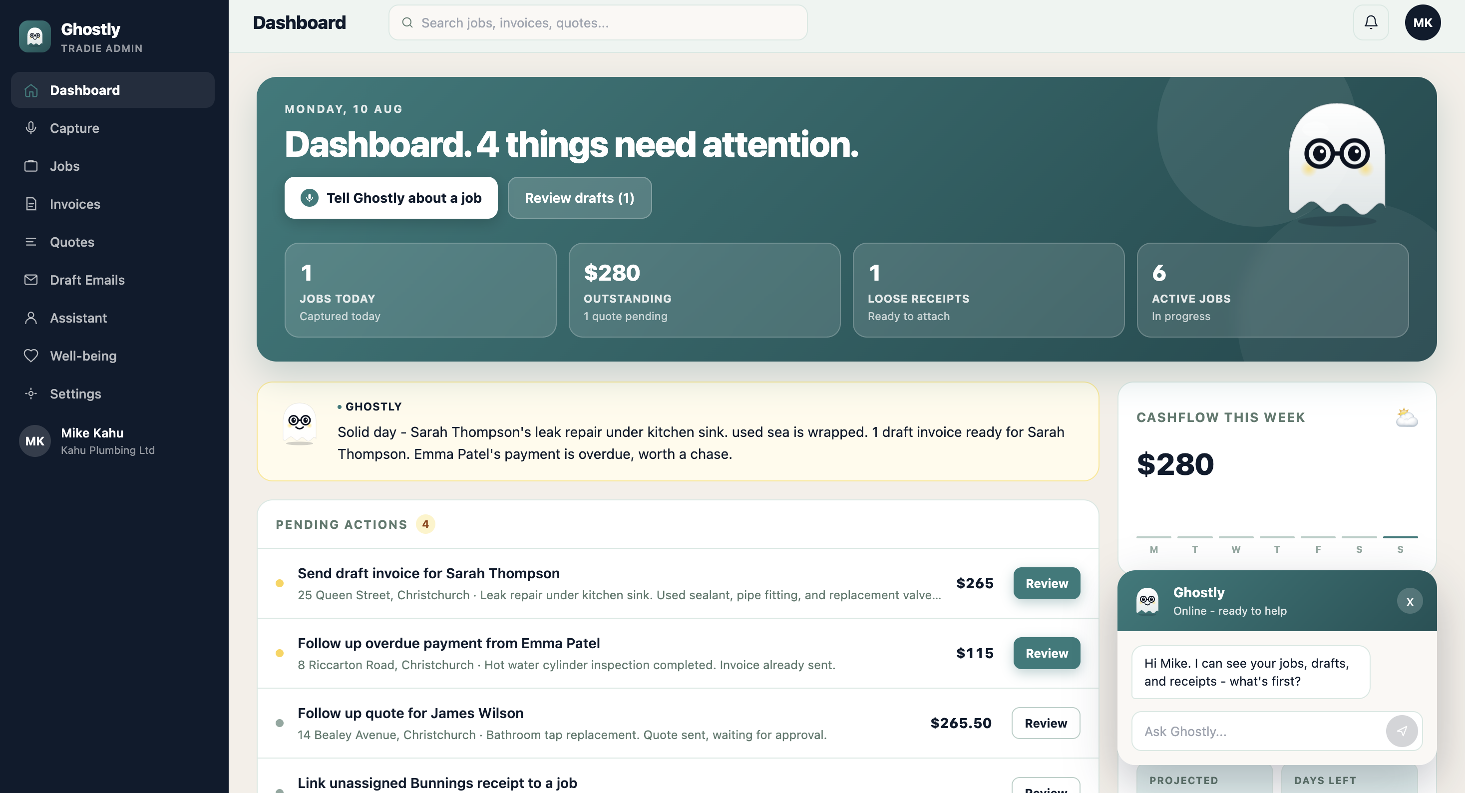 Ghostly product dashboard